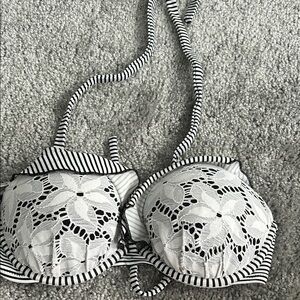 Black and White Striped Bikini Top